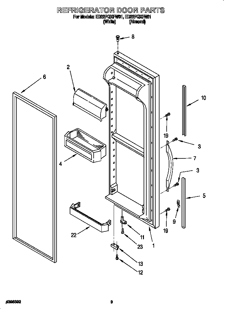 Whirlpool ED22PQXFN01 refrigerator door diagram