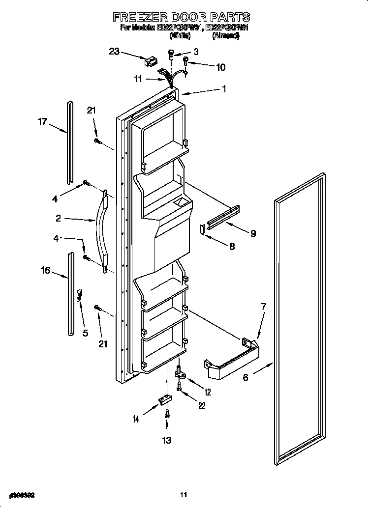 Whirlpool ED22PQXFN01 freezer door diagram