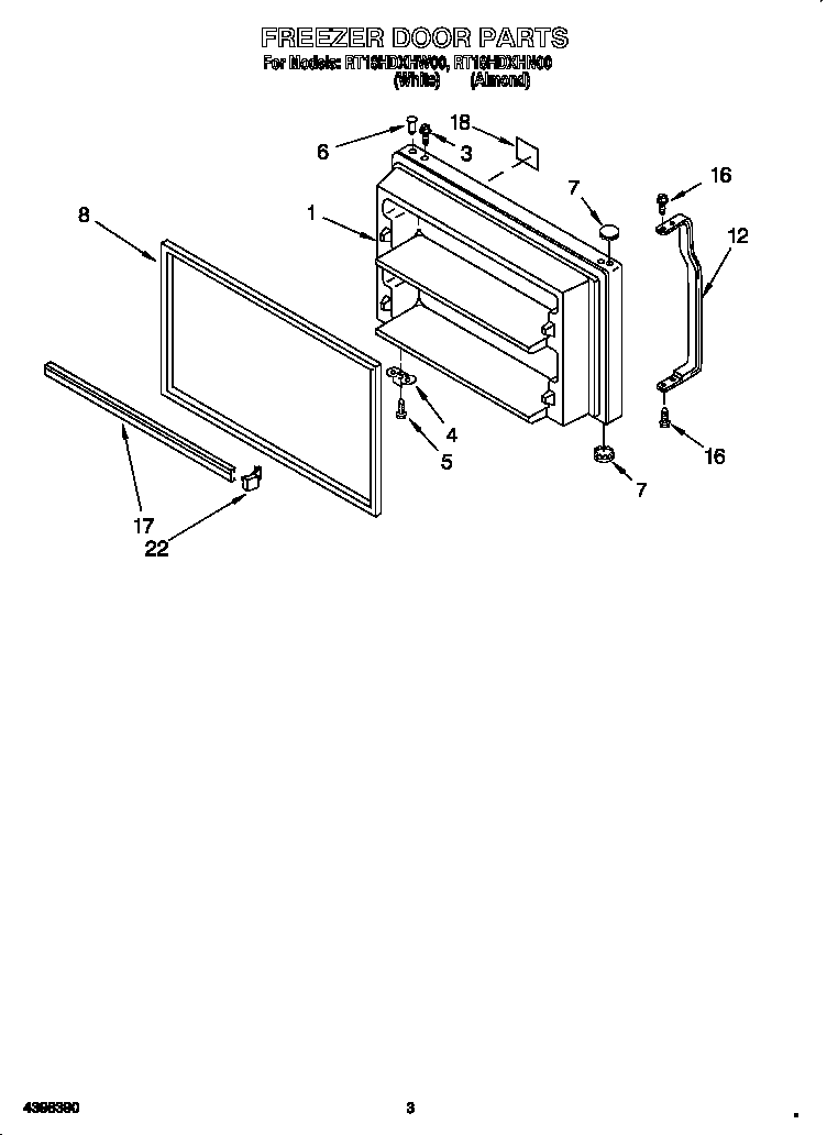 Roper RT18HDXHW00 freezer door diagram