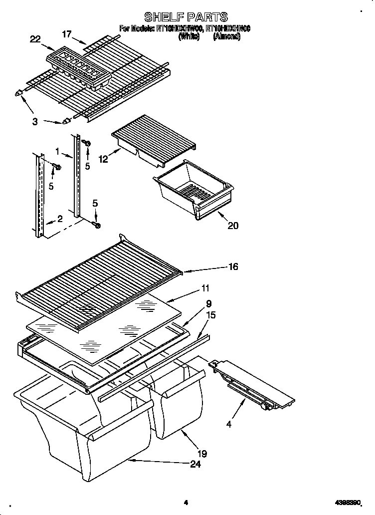 Roper RT18HDXHW00 shelves diagram