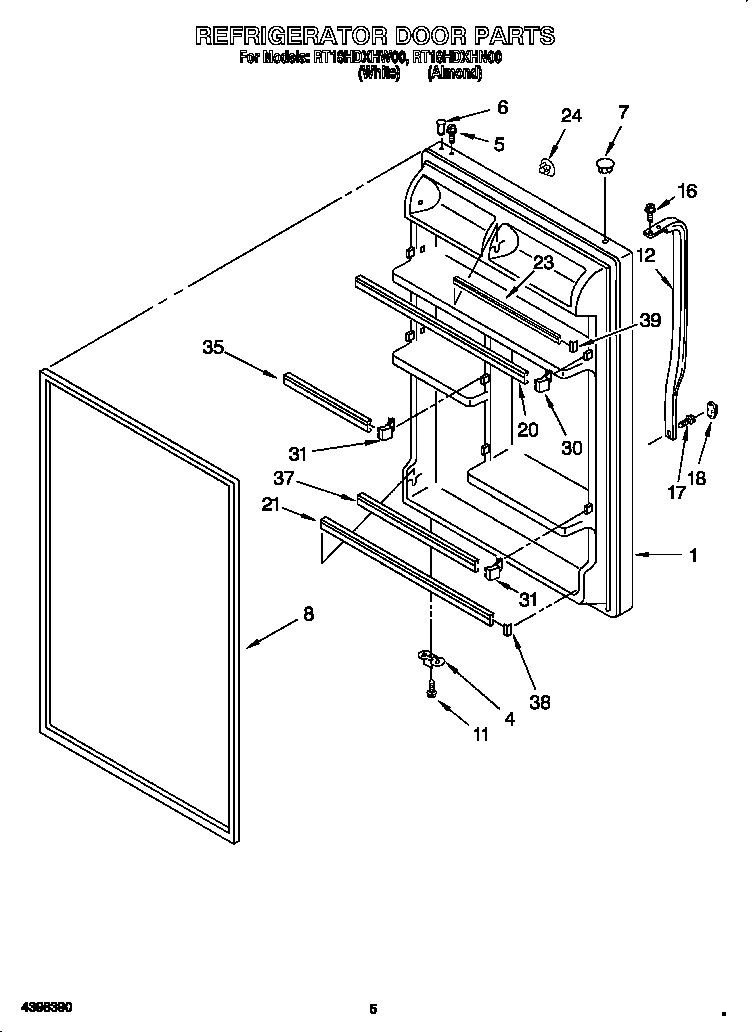Roper RT18HDXHW00 refrigerator door diagram