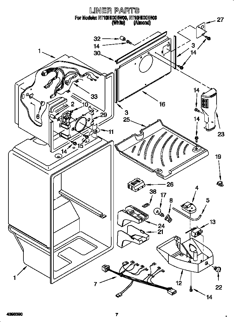 Roper RT18HDXHW00 liner diagram