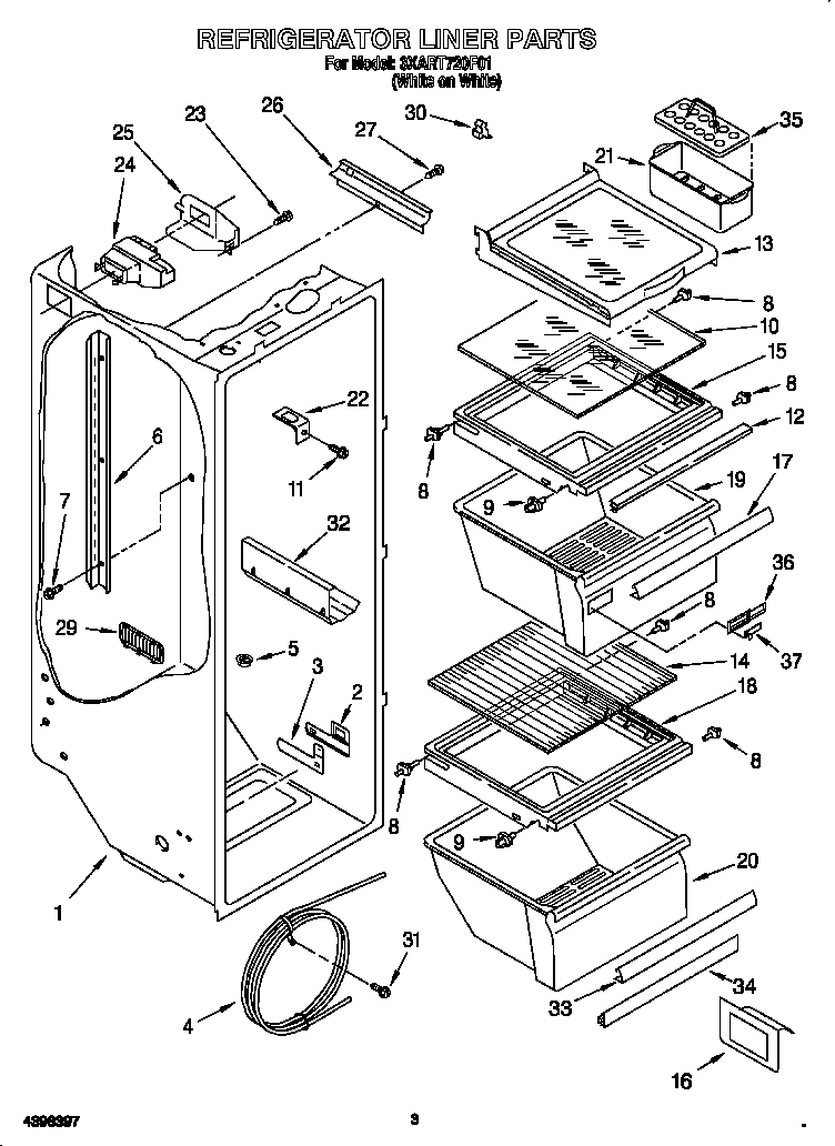Whirlpool 3XART720F01 refrigerator liner diagram