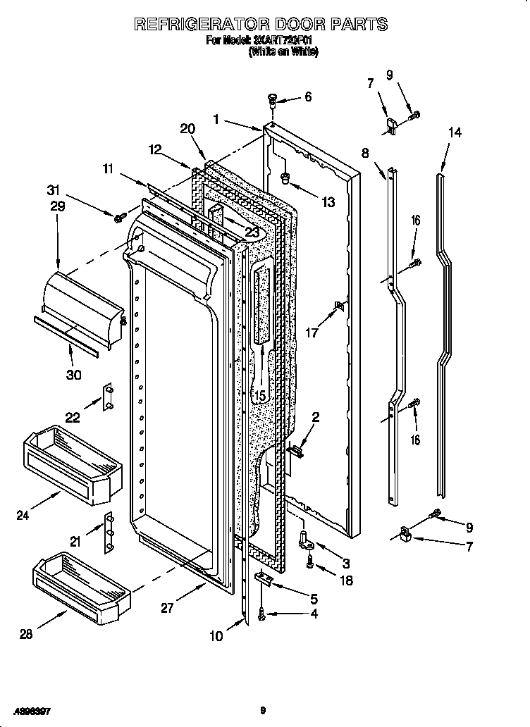 Whirlpool 3XART720F01 refrigerator door diagram
