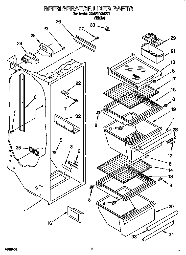 Whirlpool 3XART700F01 refrigerator liner diagram