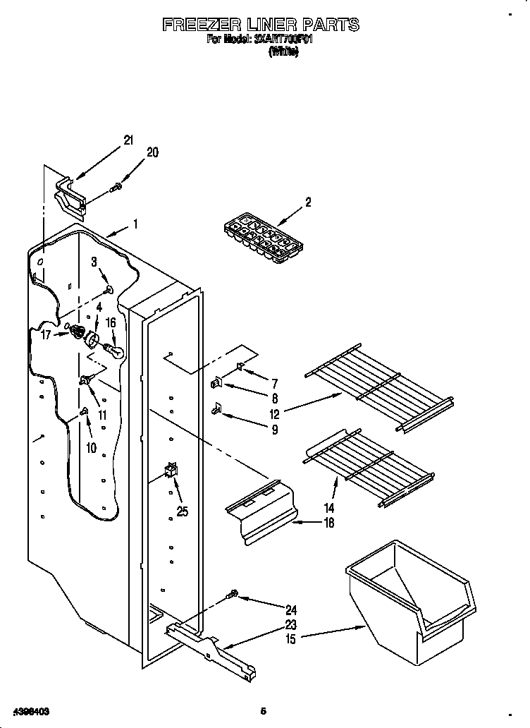 Whirlpool 3XART700F01 freezer liner diagram