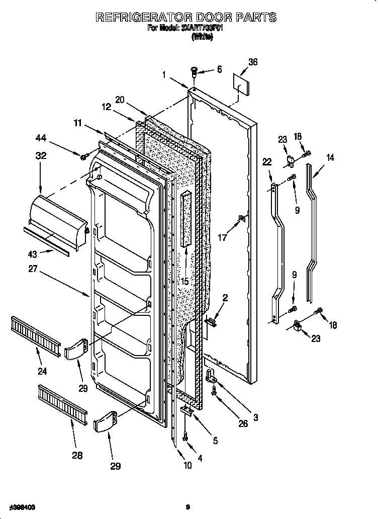 Whirlpool 3XART700F01 refrigerator door diagram