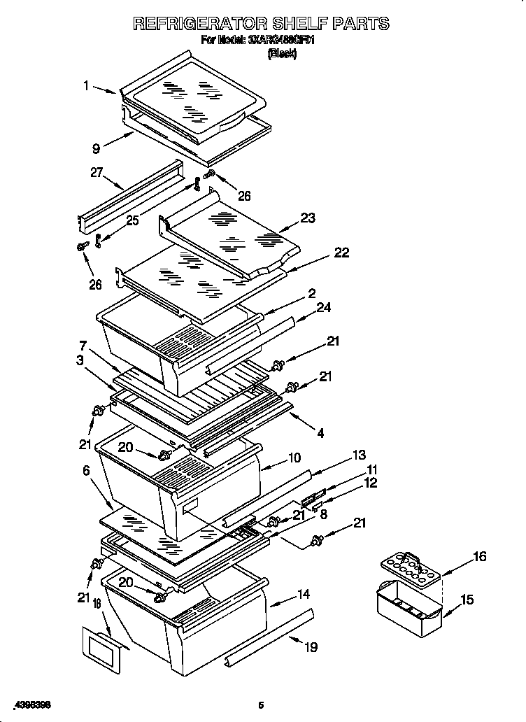 Whirlpool 3XARG488GF01 refrigerator shelves diagram