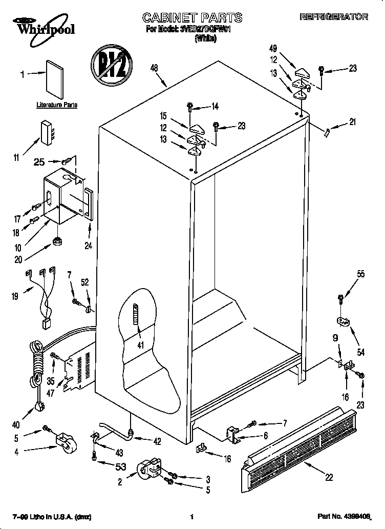 Whirlpool 3VED27DQFW01 cabinet diagram