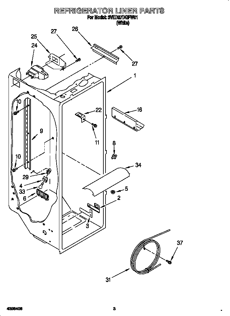 Whirlpool 3VED27DQFW01 refrigerator liner diagram