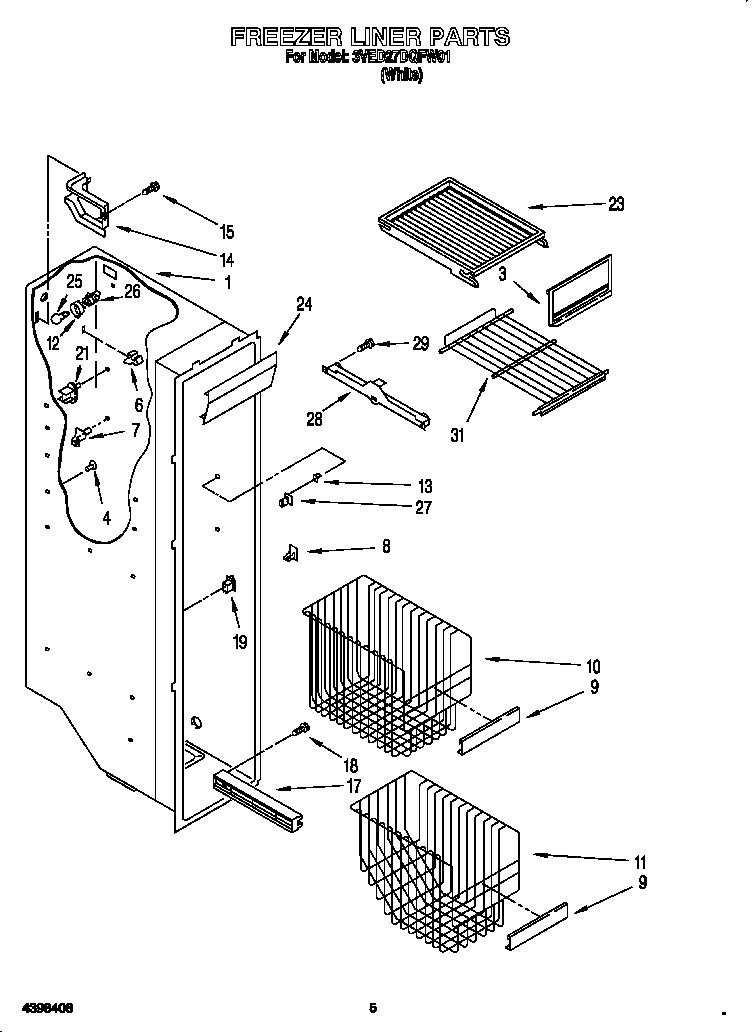 Whirlpool 3VED27DQFW01 freezer liner diagram