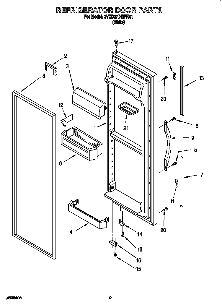 Whirlpool 3VED27DQFW01 refrigerator door diagram
