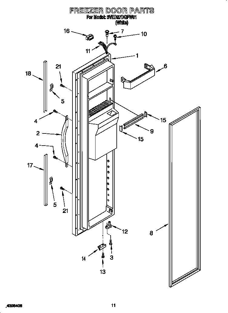 Whirlpool 3VED27DQFW01 freezer door diagram