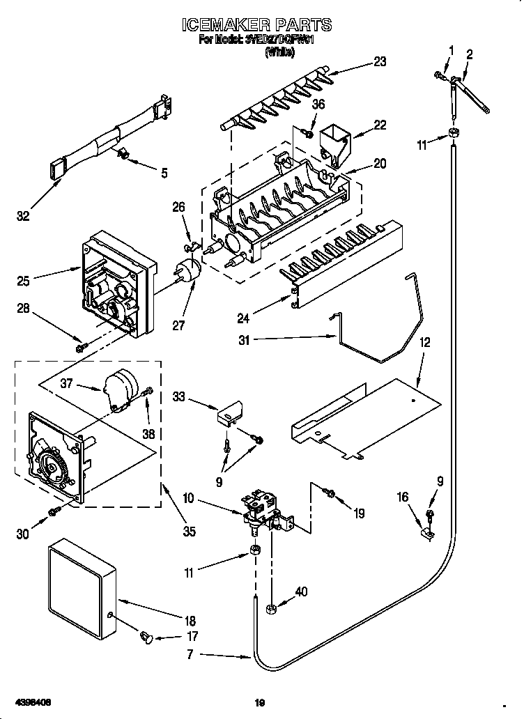 Whirlpool 3VED27DQFW01 icemaker diagram