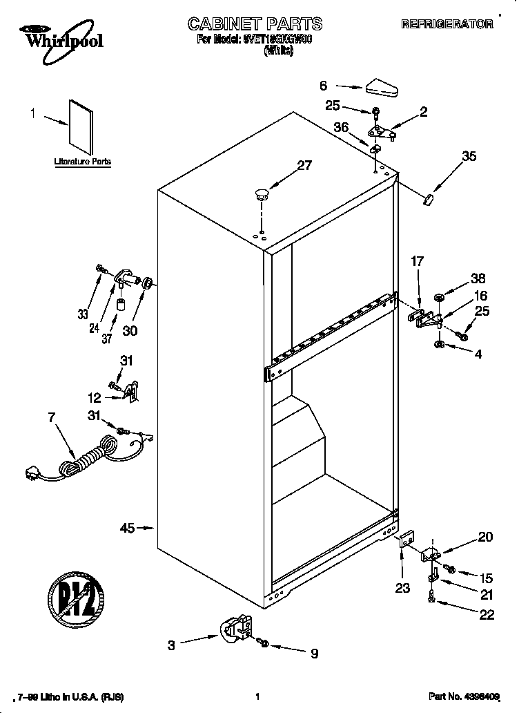 Whirlpool 8VET18GKGW00 cabinet diagram