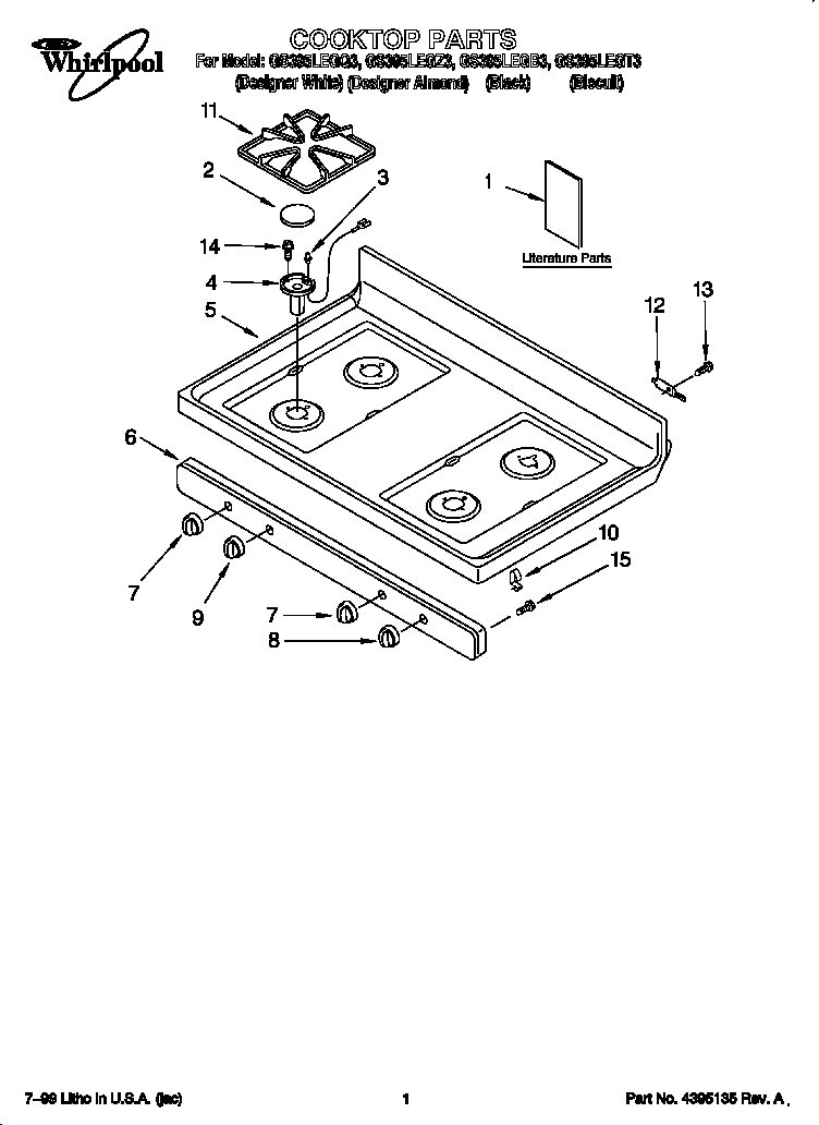 Whirlpool GS395LEGQ3 cooktop diagram