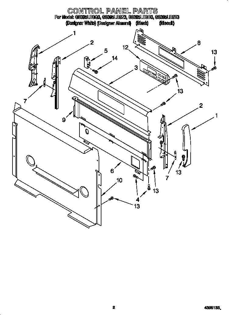 Whirlpool GS395LEGQ3 control panel diagram