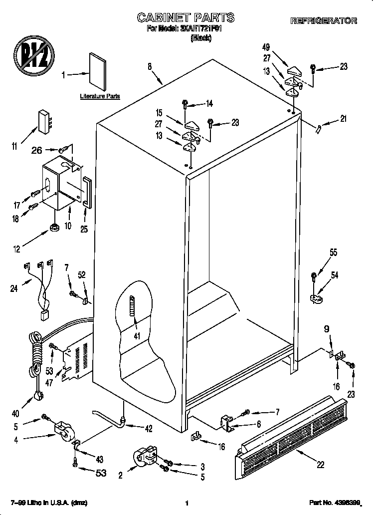 Whirlpool 3XART721F01 cabinet diagram
