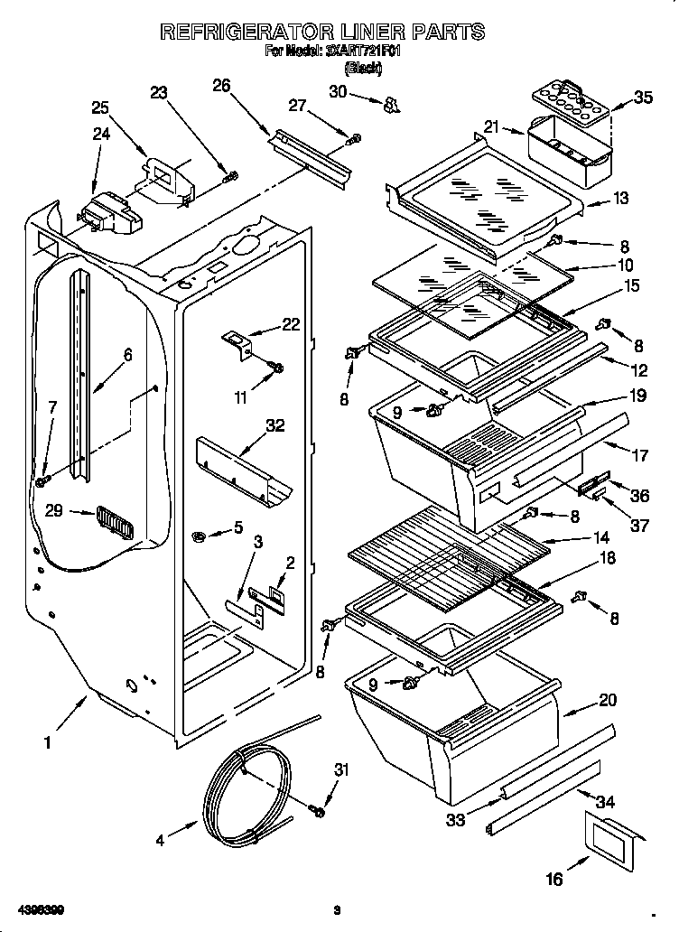 Whirlpool 3XART721F01 refrigerator liner diagram