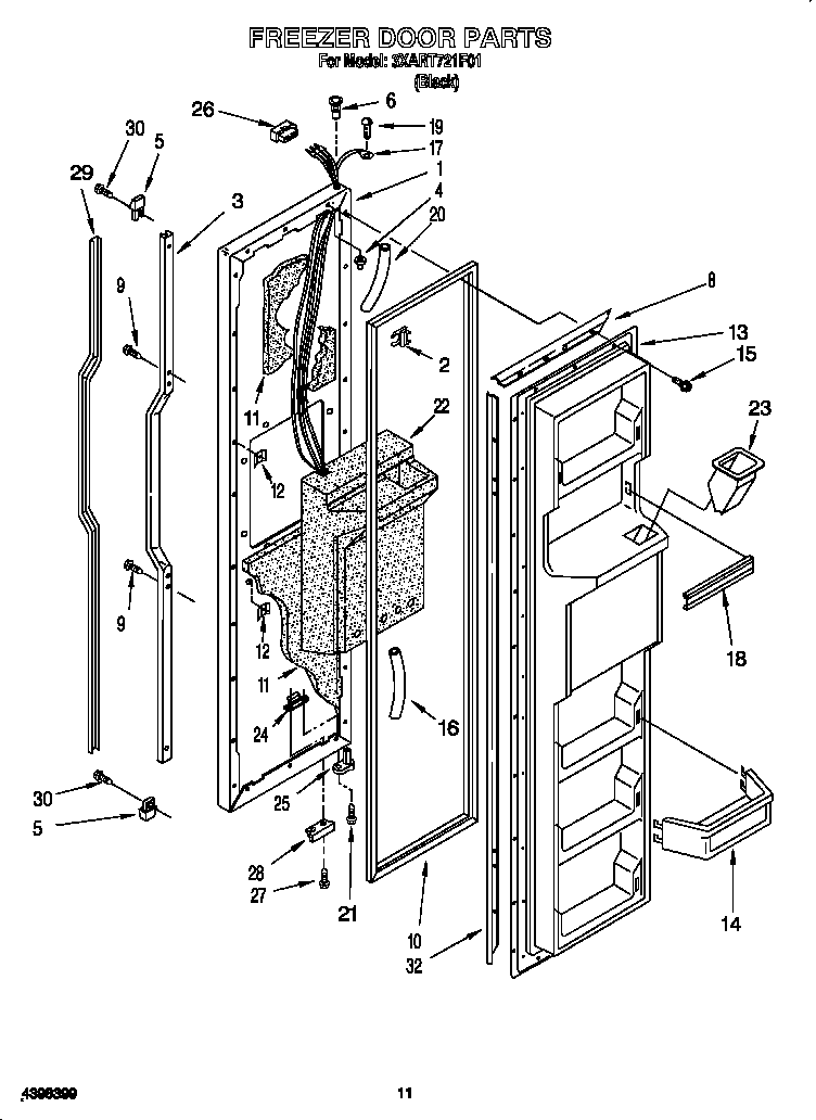 Whirlpool 3XART721F01 freezer door diagram