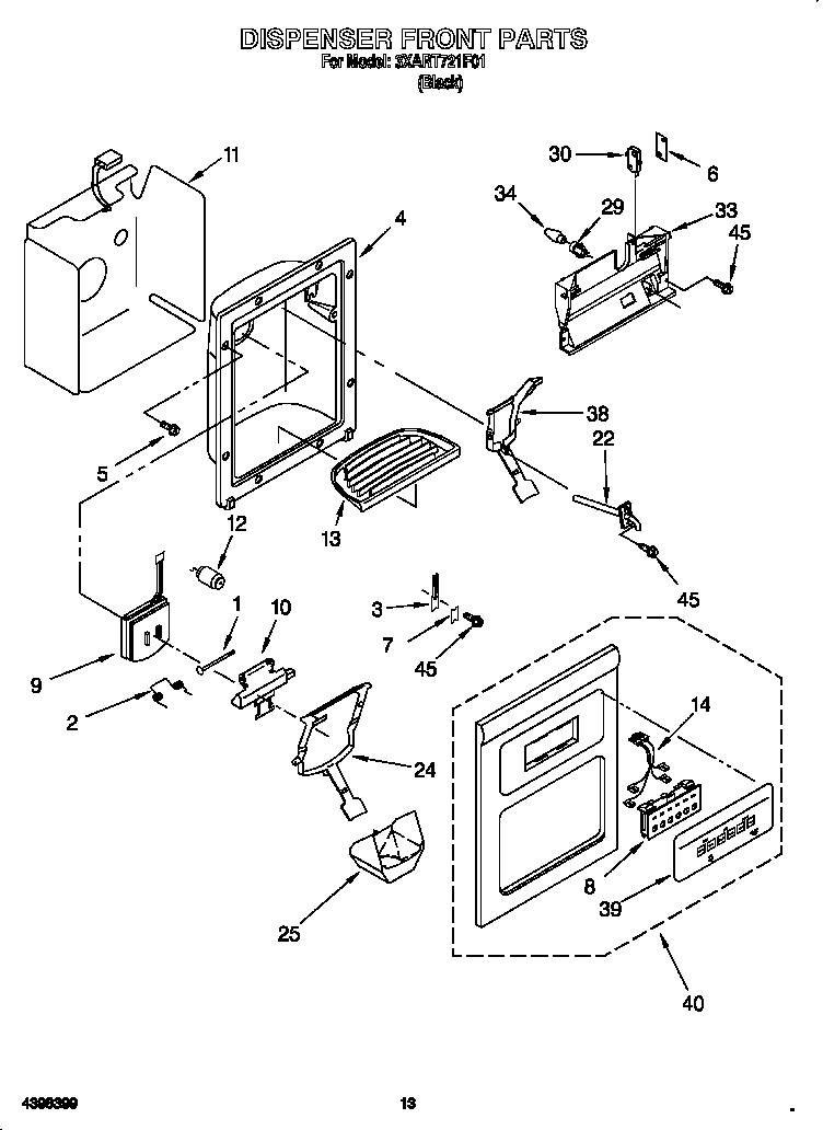 Whirlpool 3XART721F01 dispenser front diagram