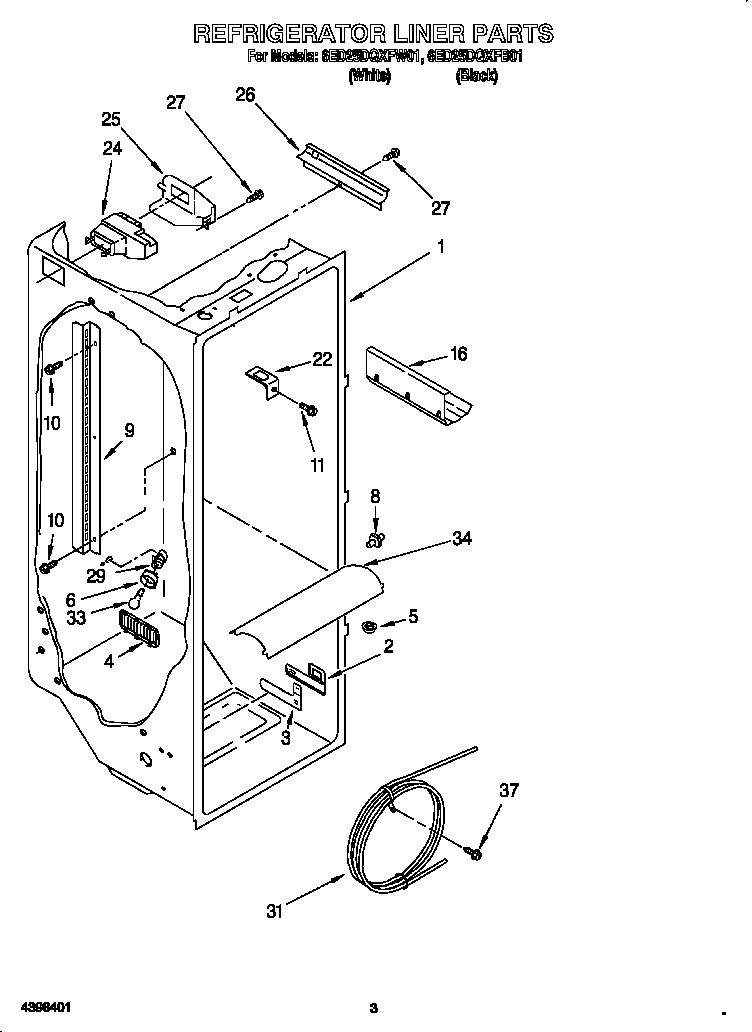 Whirlpool 6ED25DQXFB01 refrigerator liner diagram