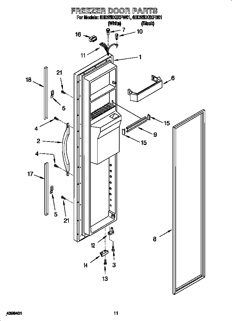 Whirlpool 6ED25DQXFB01 freezer door diagram