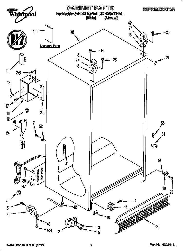 Whirlpool 3VED23DQFW01 cabinet diagram