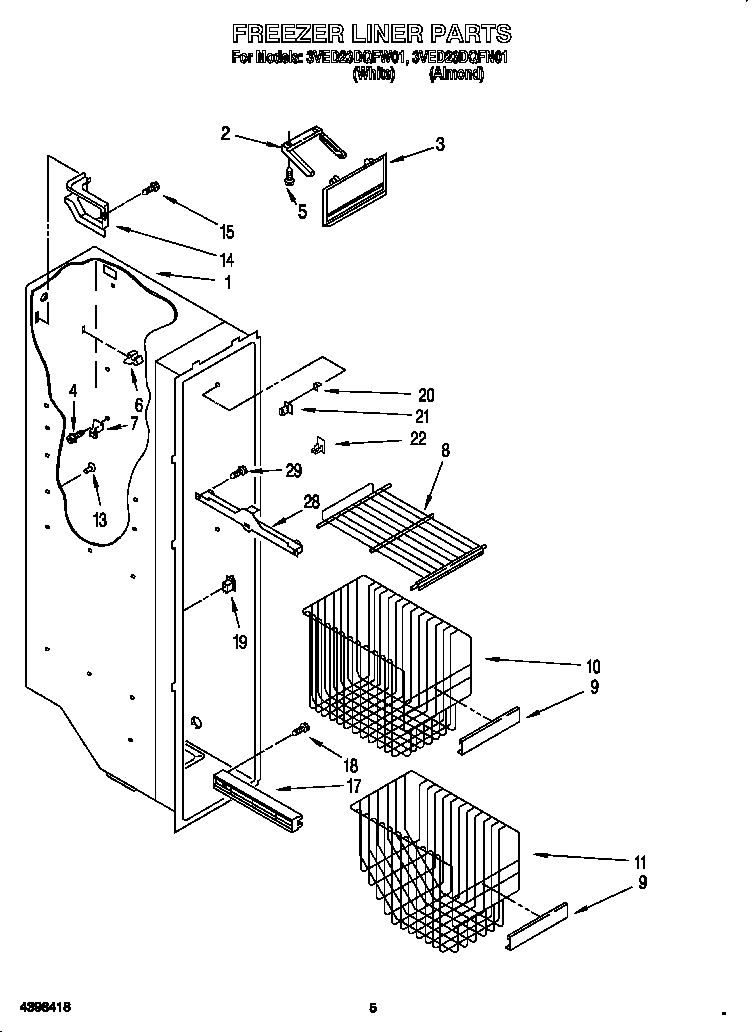 Whirlpool 3VED23DQFW01 freezer liner diagram