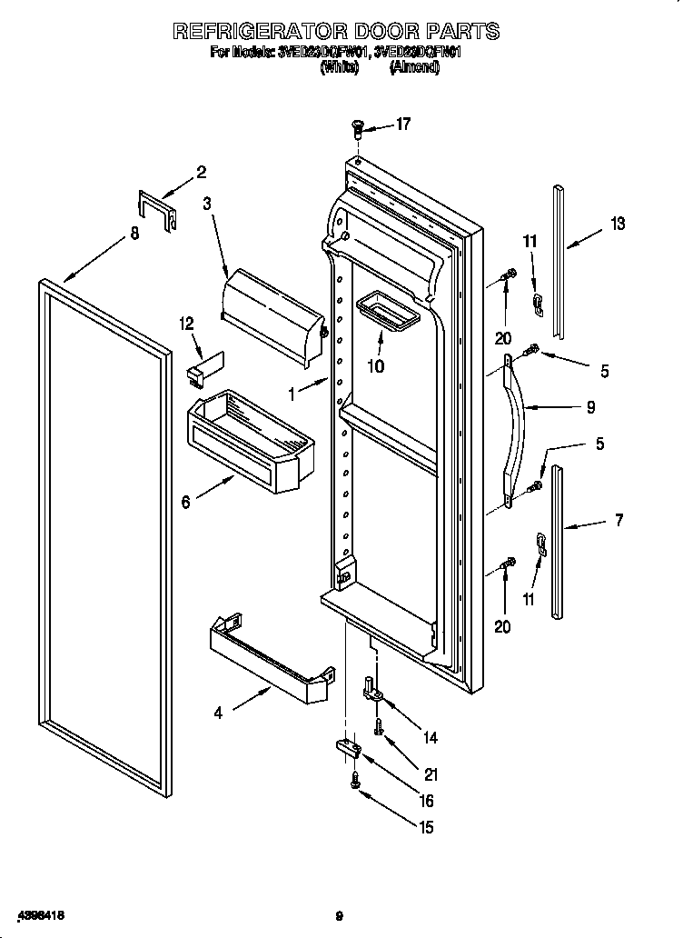 Whirlpool 3VED23DQFW01 refrigerator door diagram