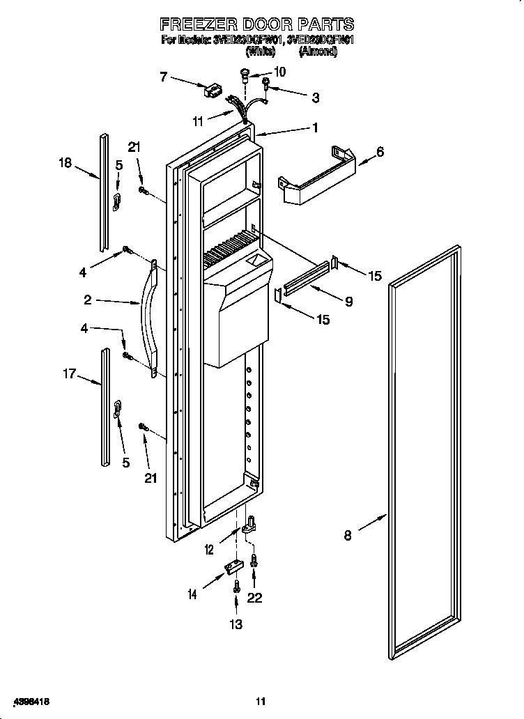Whirlpool 3VED23DQFW01 freezer door diagram