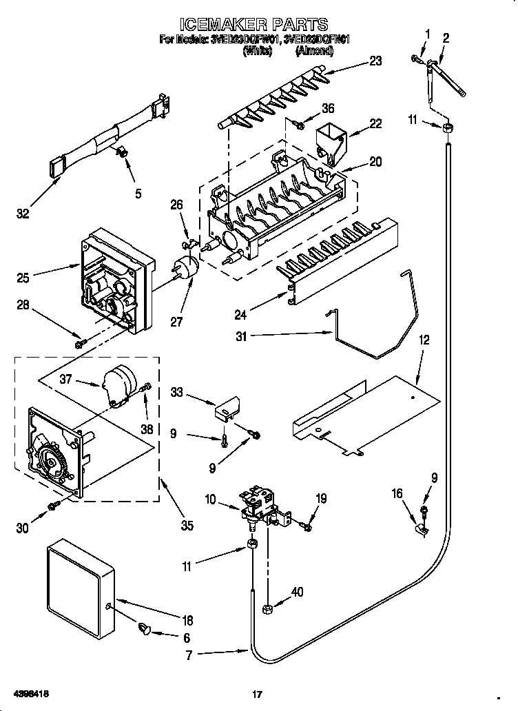 Whirlpool 3VED23DQFW01 icemaker diagram