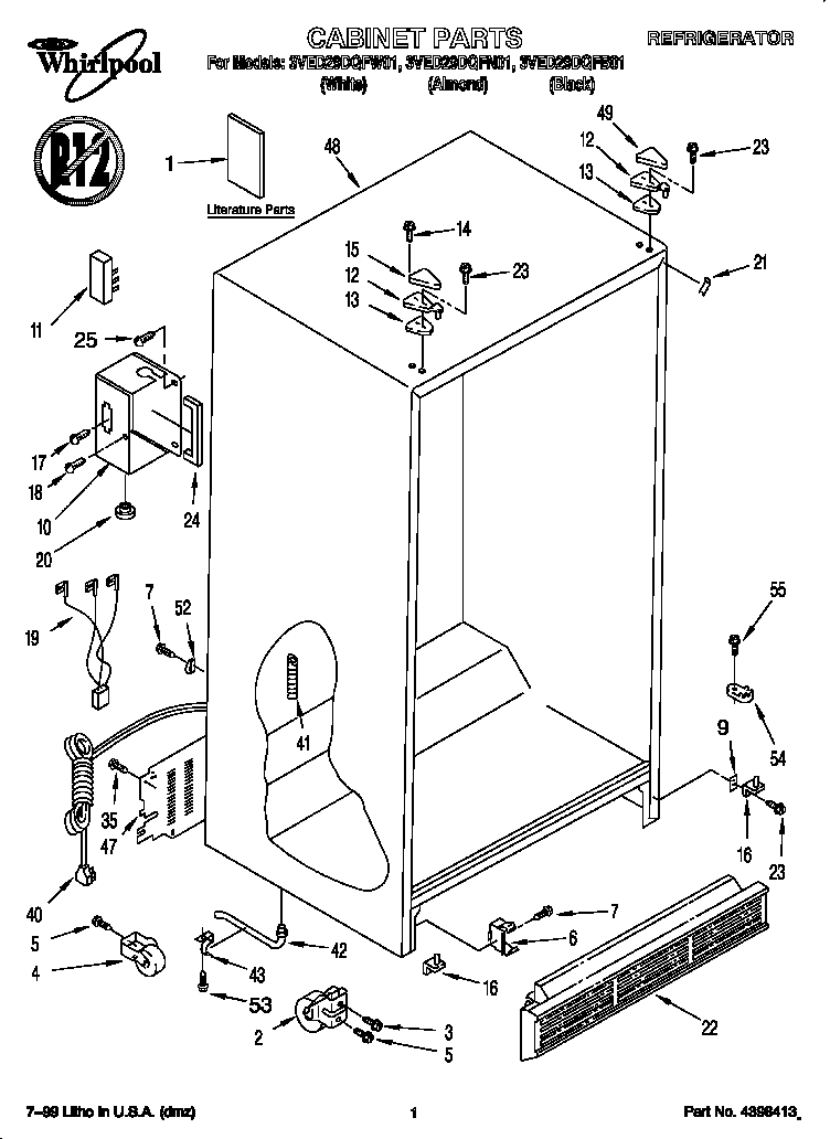 Whirlpool 3VED29DQFW01 cabinet diagram