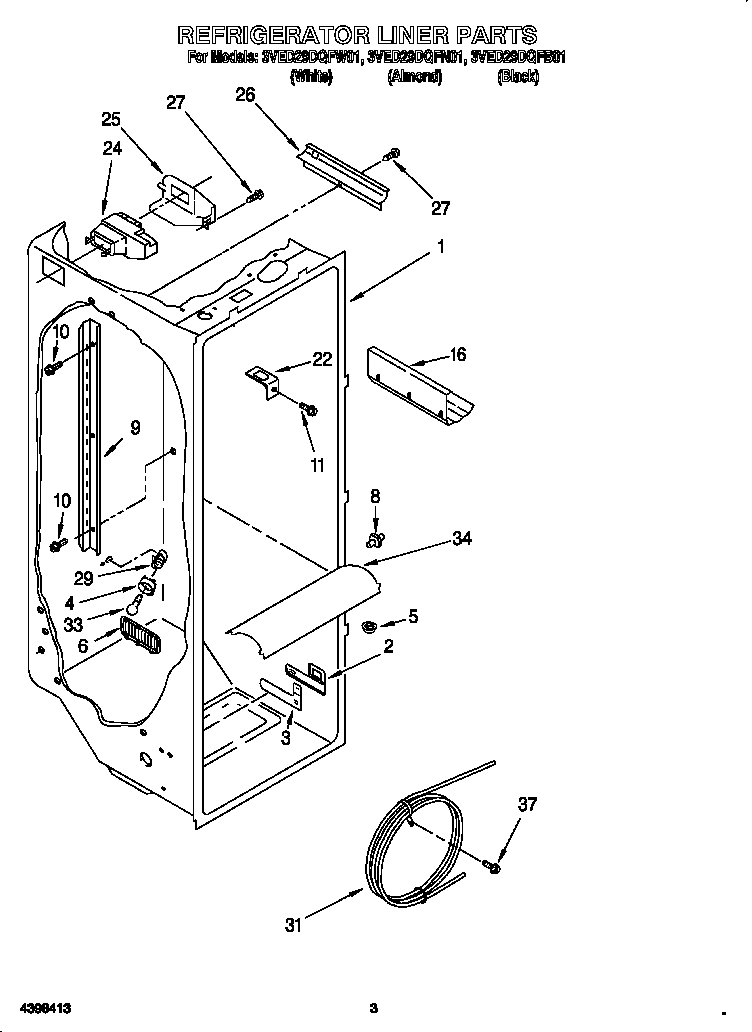 Whirlpool 3VED29DQFW01 refrigerator liner diagram