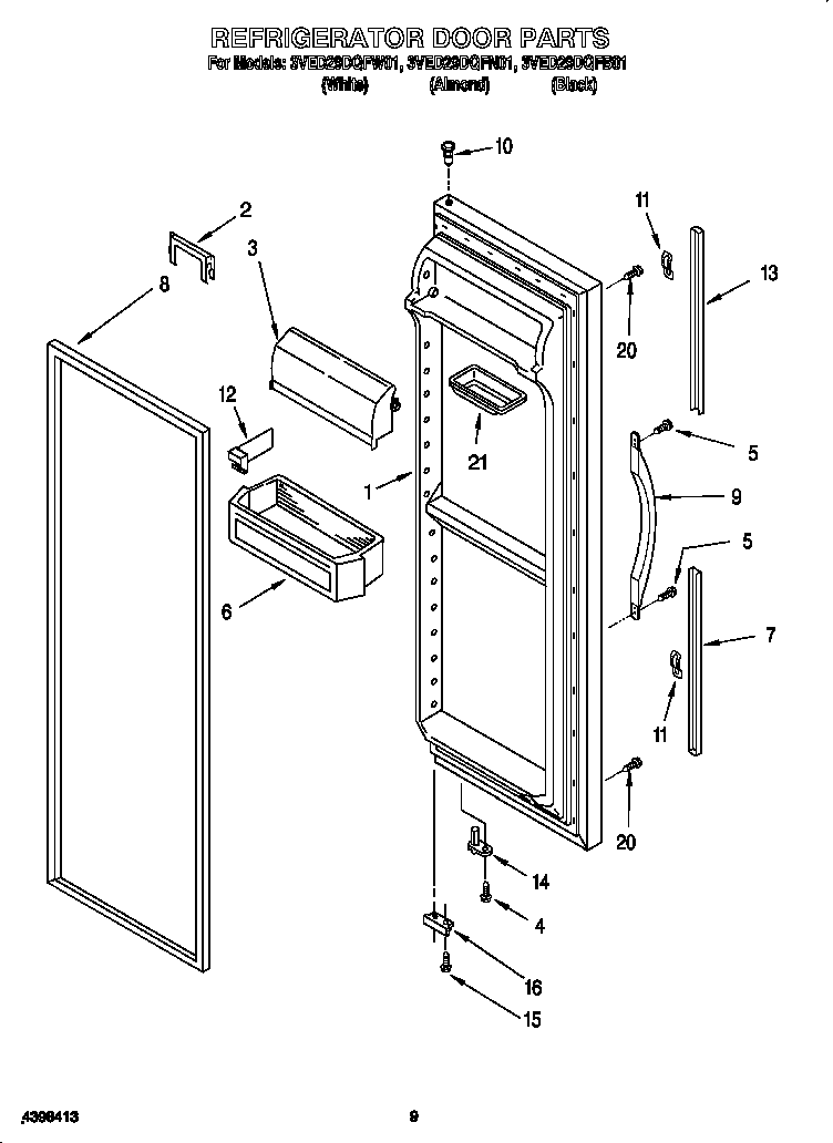 Whirlpool 3VED29DQFW01 refrigerator door diagram