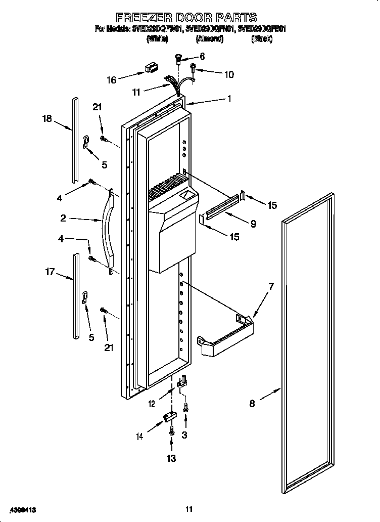 Whirlpool 3VED29DQFW01 freezer door diagram