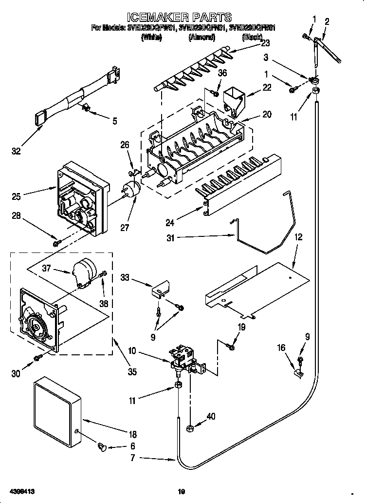Whirlpool 3VED29DQFW01 icemaker diagram