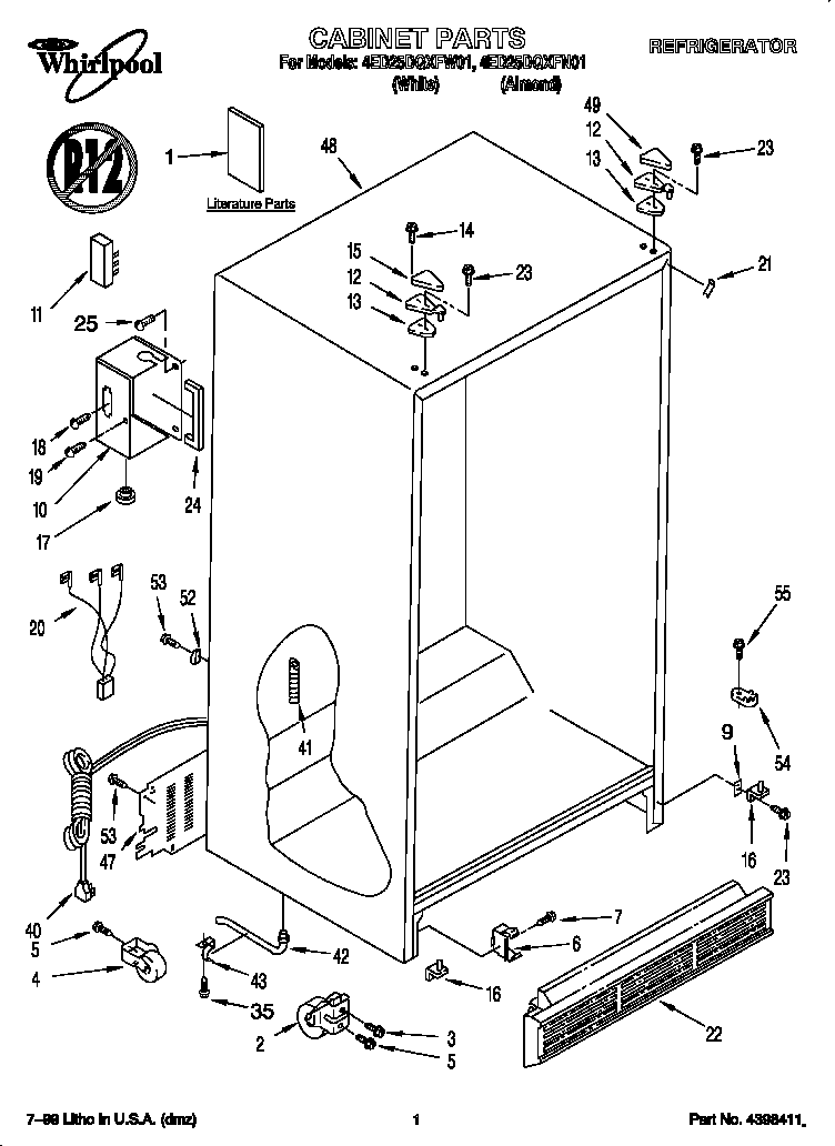 Whirlpool 4ED25DQXFN01 cabinet diagram