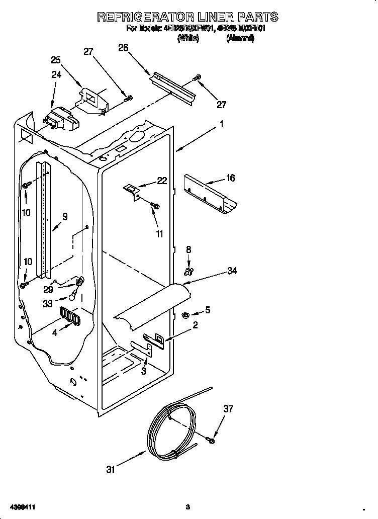Whirlpool 4ED25DQXFN01 refrigerator liner diagram