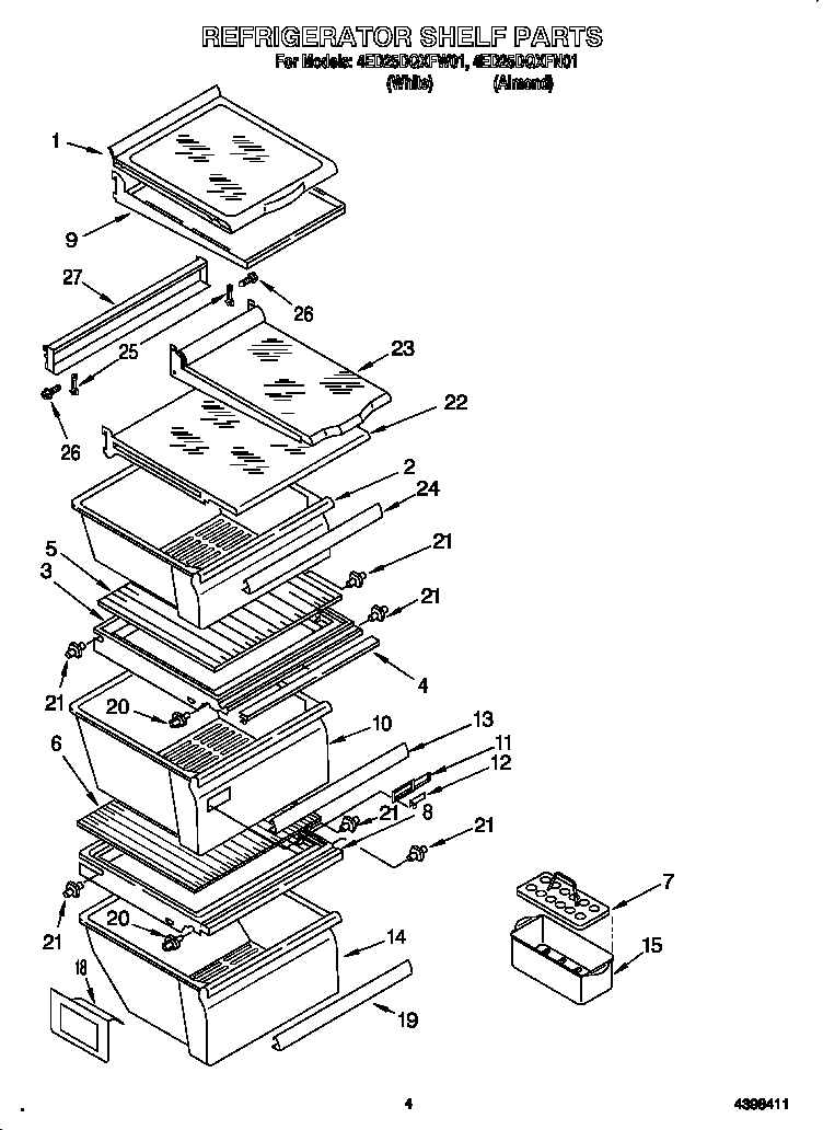 Whirlpool 4ED25DQXFN01 refrigerator shelf diagram