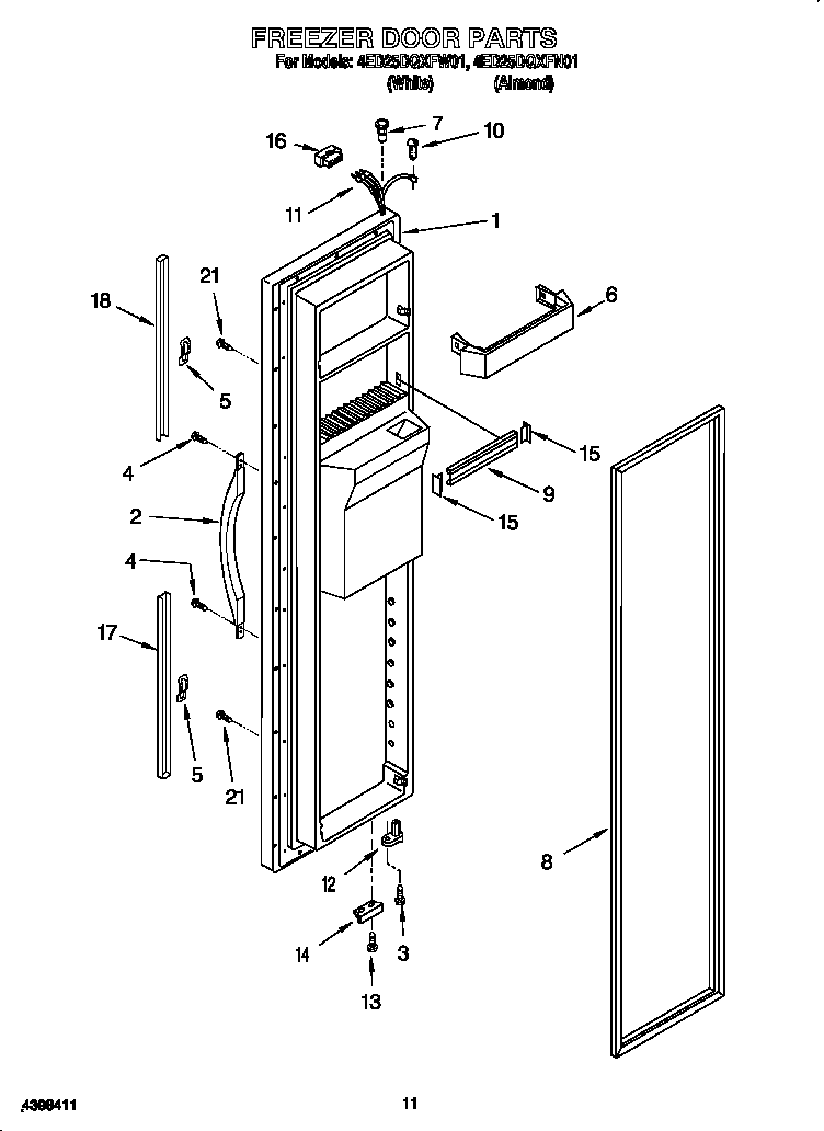 Whirlpool 4ED25DQXFN01 freezer door diagram