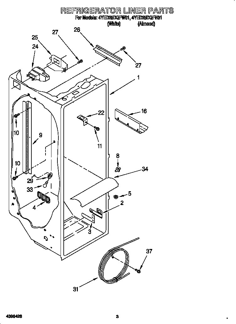 Whirlpool 4YED25DQFN01 refrigerator liner diagram