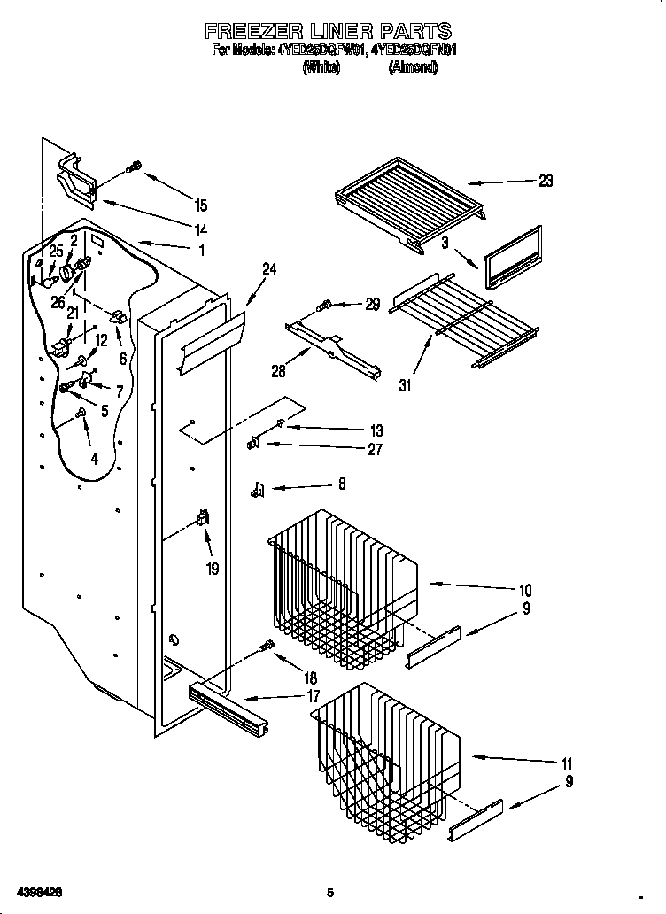 Whirlpool 4YED25DQFN01 freezer liner diagram