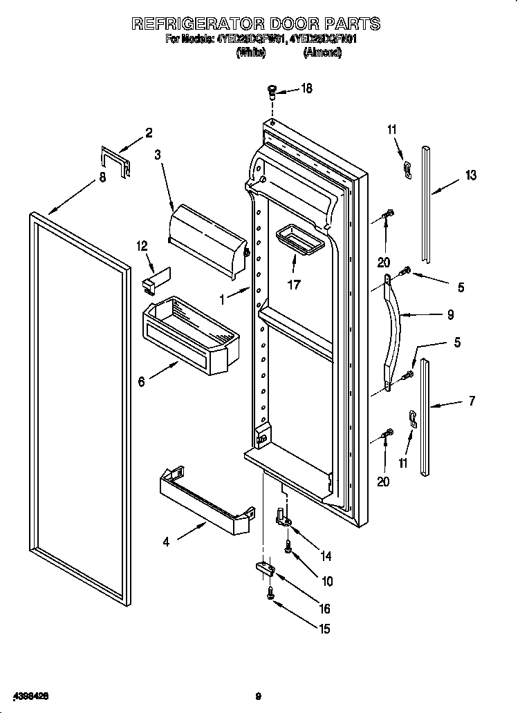 Whirlpool 4YED25DQFN01 refrigerator door diagram