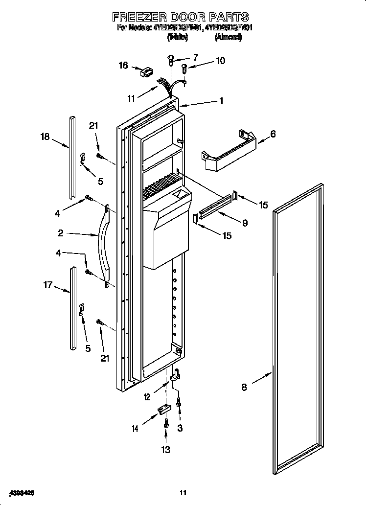 Whirlpool 4YED25DQFN01 freezer door diagram