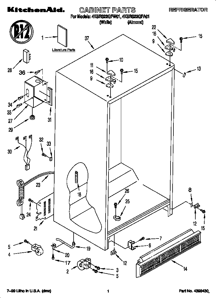 KitchenAid 4KSRS22QFW01 cabinet diagram
