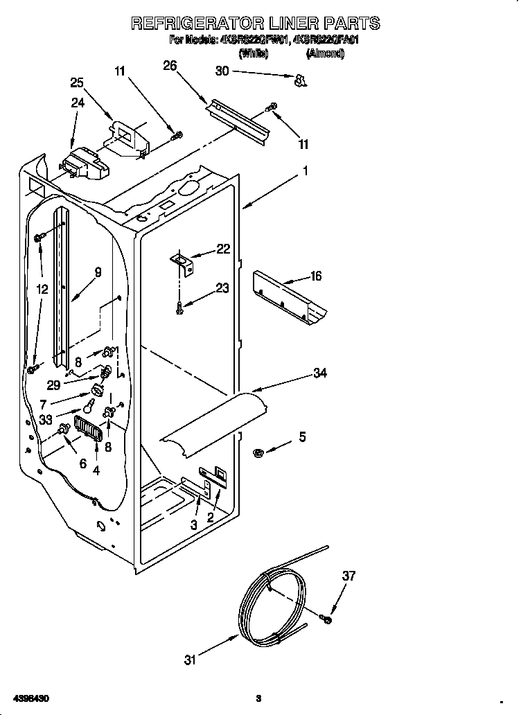 KitchenAid 4KSRS22QFW01 refrigerator liner diagram