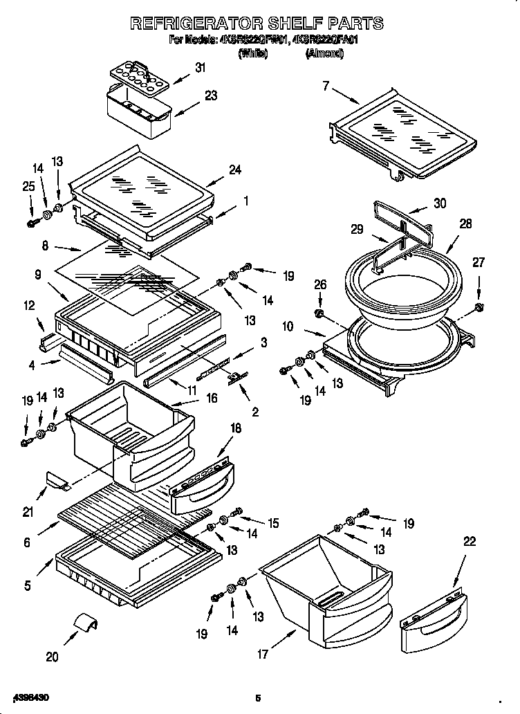 KitchenAid 4KSRS22QFW01 refrigerator shelf diagram