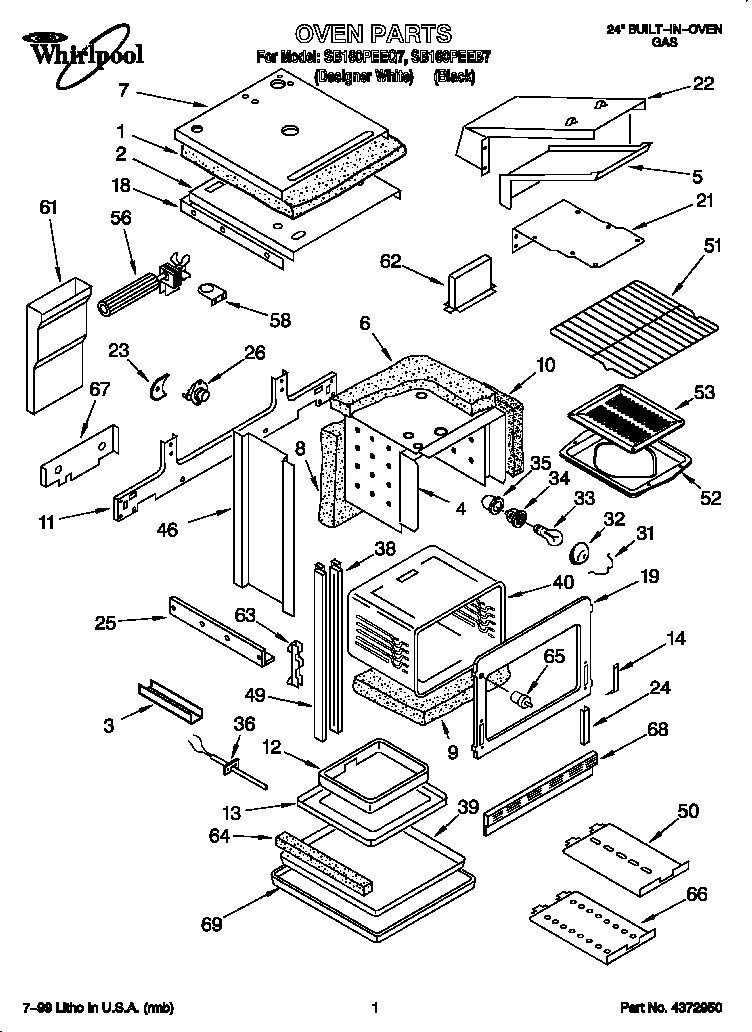 Whirlpool SB160PEEQ7 oven diagram