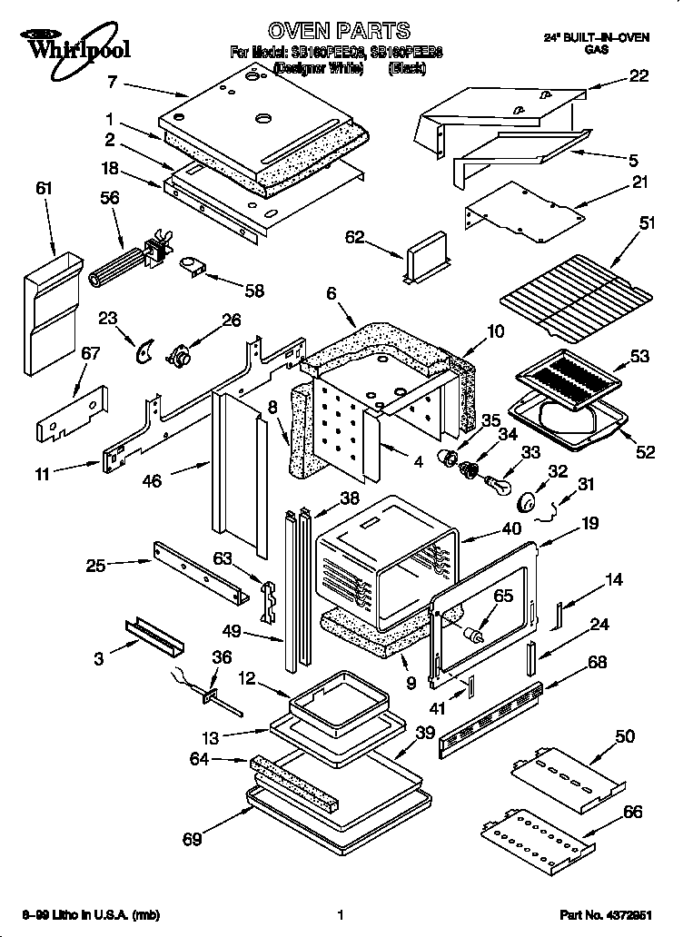 Whirlpool SB160PEEB8 oven diagram